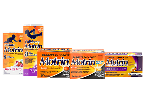 A group of Motrin products