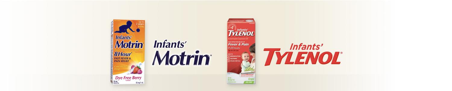 Infants' Motrin and Infants' Tylenol packaging