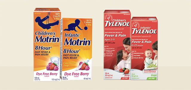 Children and Infant's Tylenol and Motrin packaging